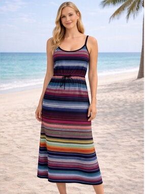 Athleta Multicolor Striped Sleeveless Midi Dress Size Small